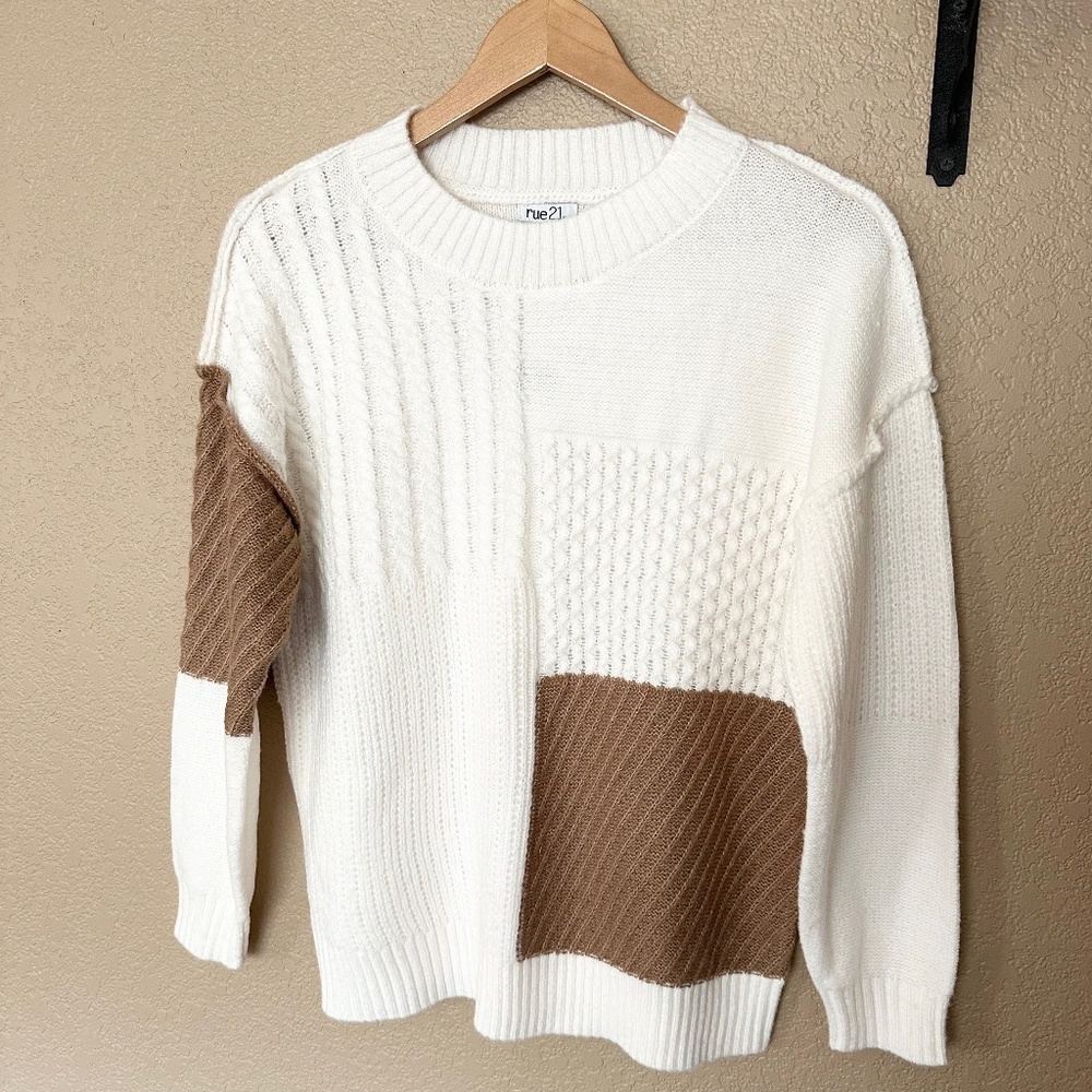 NWTS Rue21 White Brown Knit Sweater